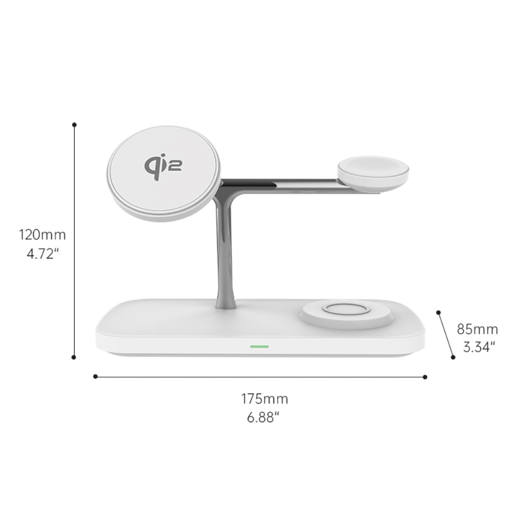 3-in-1 Qi2 MagSafe Draadloos Oplaadstation wit