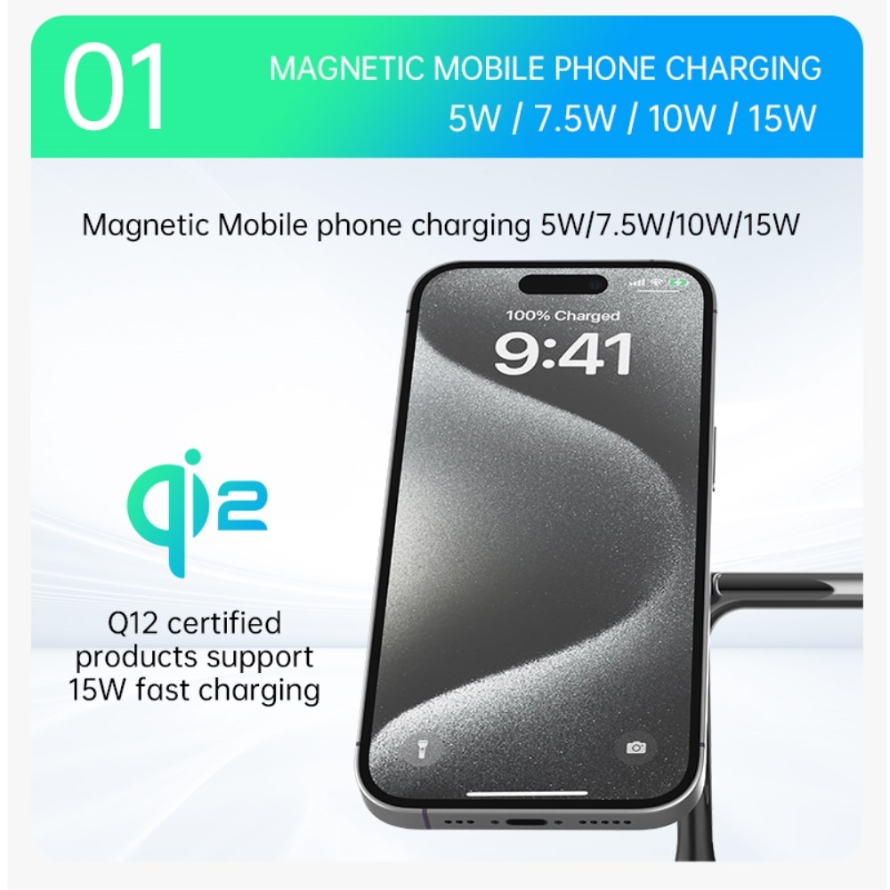 Samsung Galaxy S25 3-in-1 Qi2 Magnetische Draadloos Oplaadstation zwart