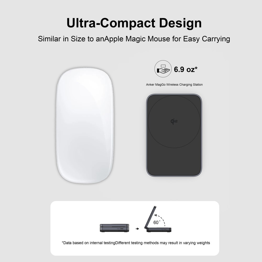 Compact 2-in-1 Qi2 Draadloze Magnetische Opvouwbare Oplaadstation zwart