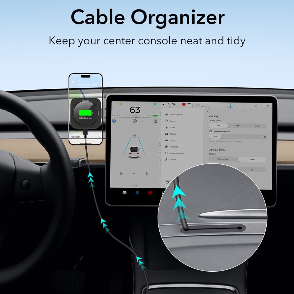 Qi2 HaloLock Tesla Touchscreen Draadloze Autolader zwart