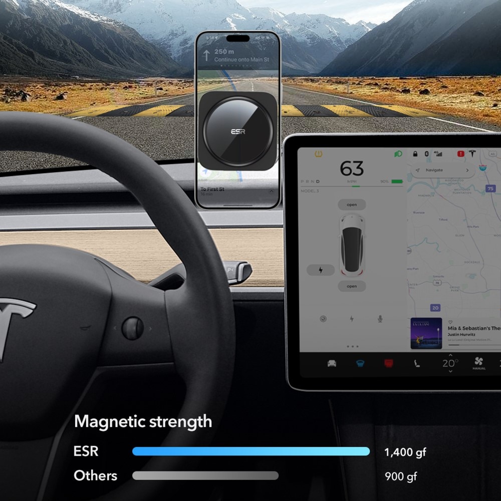 Qi2 HaloLock Tesla Touchscreen Draadloze Autolader zwart