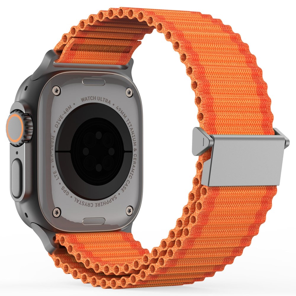 Apple Watch Series 9 45mm Active Nylon bandje oranje