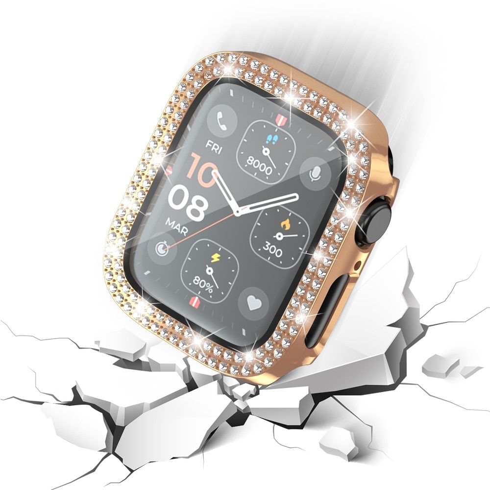 Full Cover Case Rhinestone Apple Watch SE 44mm rosé goud