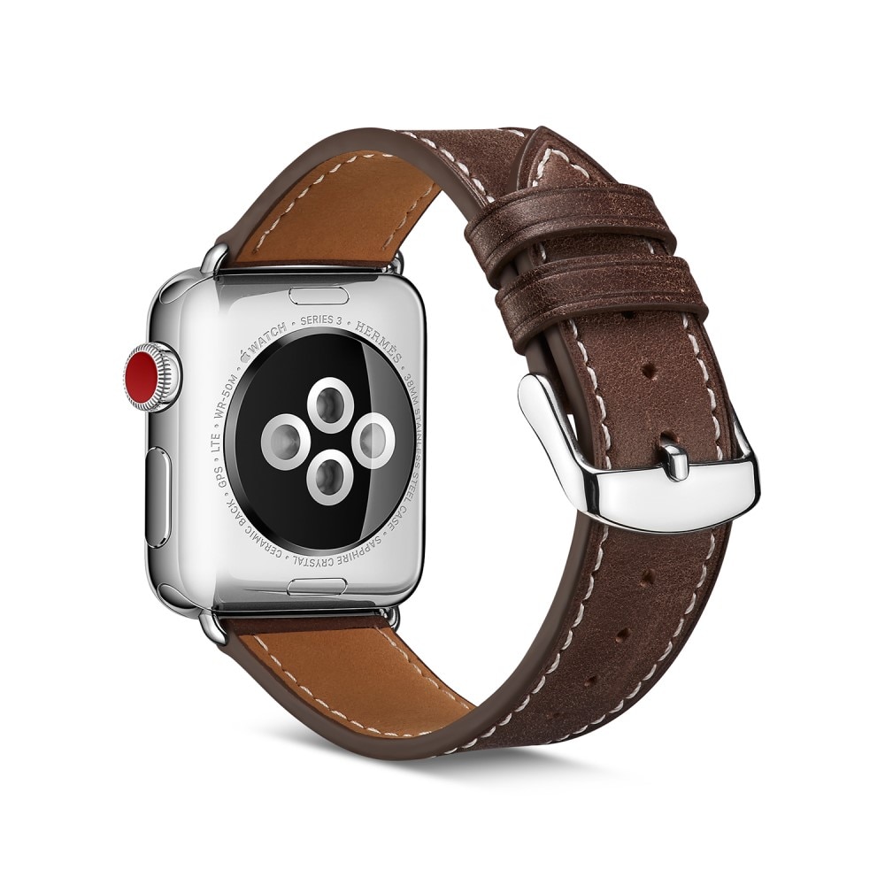 Bruin leren best sale bandje apple watch