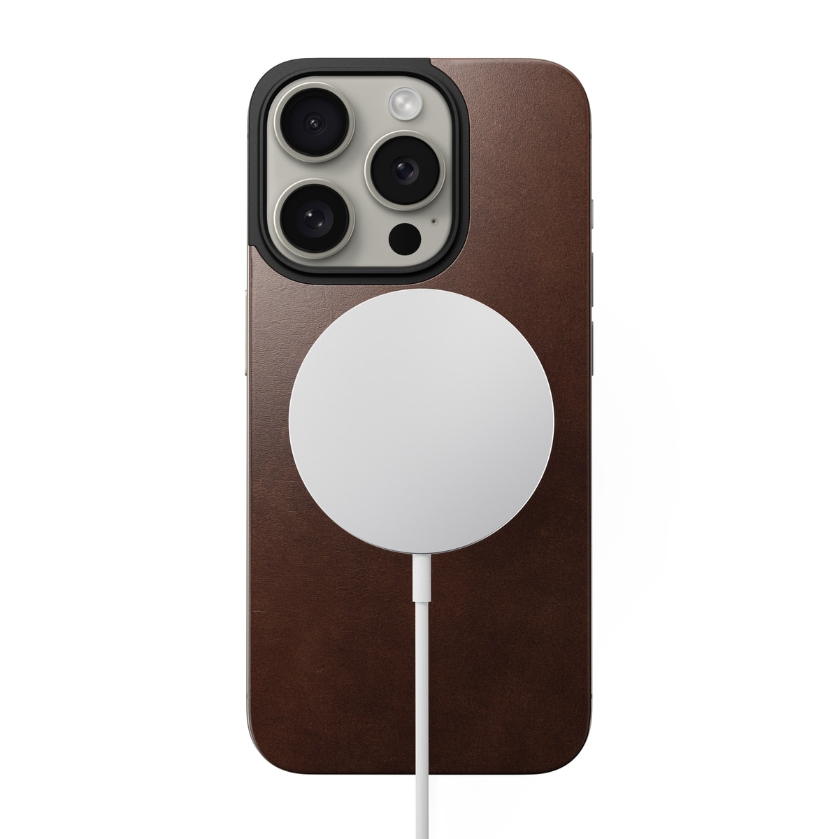 Magnetic Leather Back iPhone 15 Pro Rustic Brown