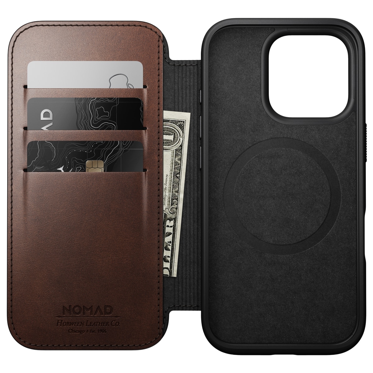 Modern Horween Leather Folio MagSafe iPhone 16 Pro Rustic Brown