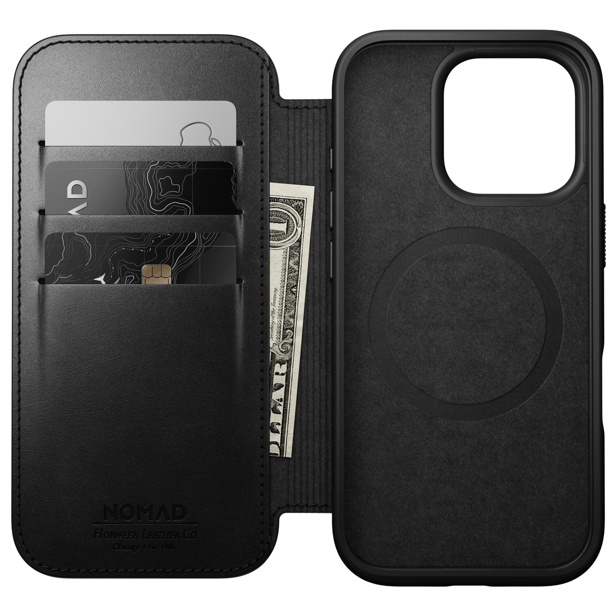 Modern Horween Leather Folio MagSafe iPhone 16 Pro Black