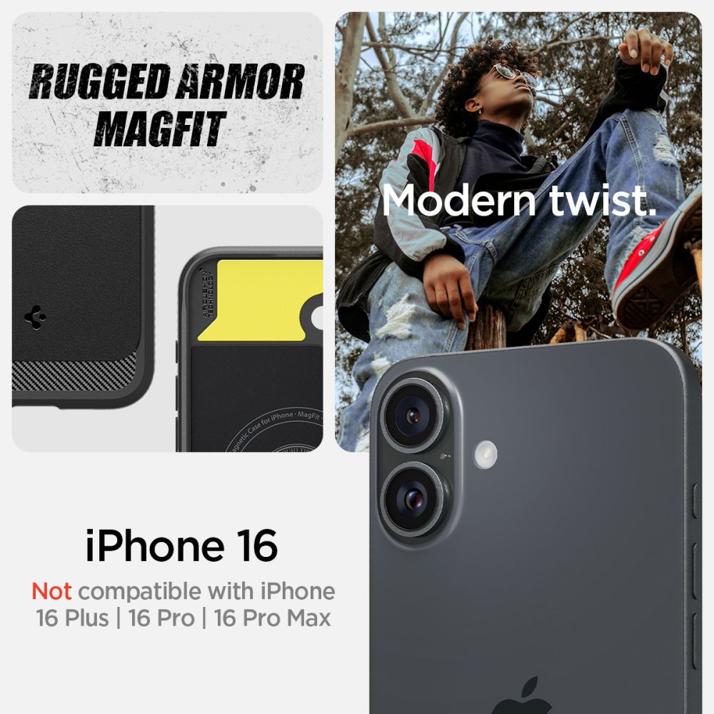 Case Rugged Armor MagSafe iPhone 16 Zwart