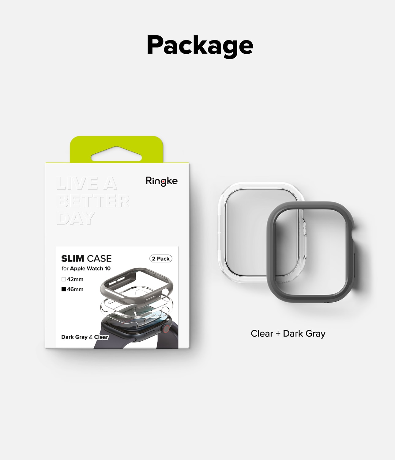 Slim Case (2-pack) Apple Watch Series 10 46mm Dark Gray & Clear