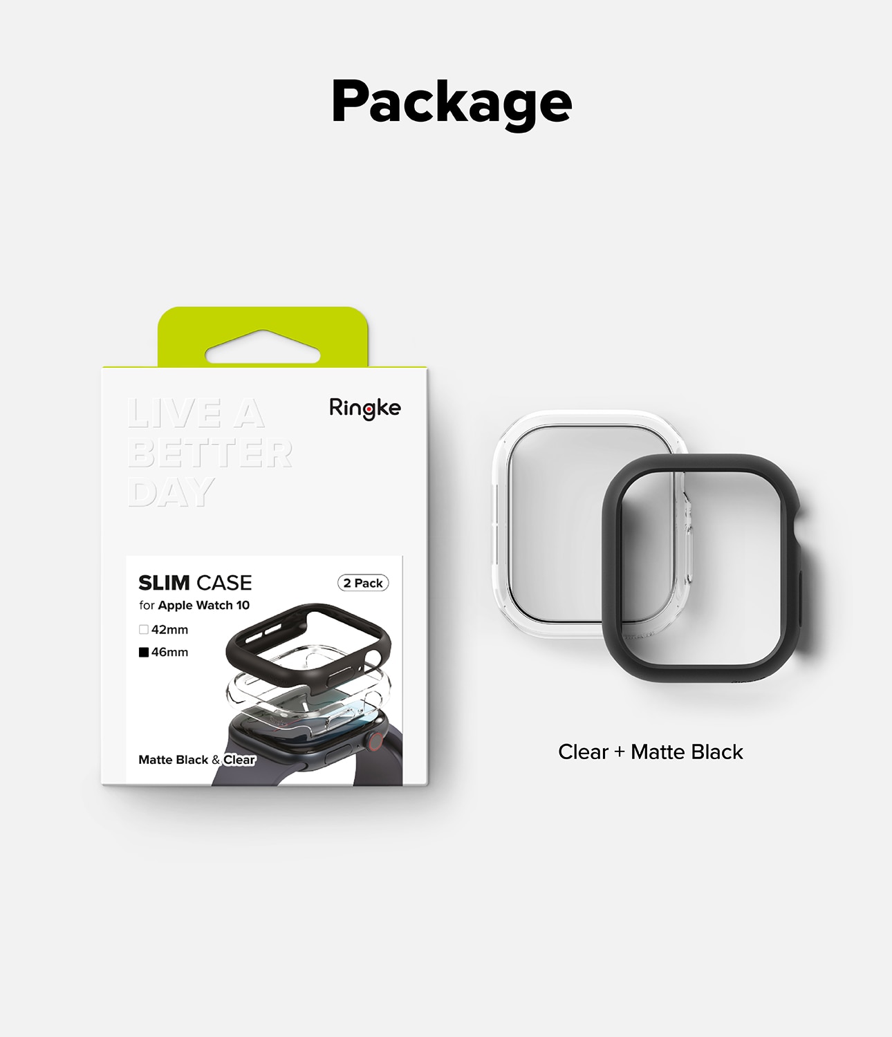 Slim Case (2-pack) Apple Watch Series 10 42mm  Matte Black & Clear