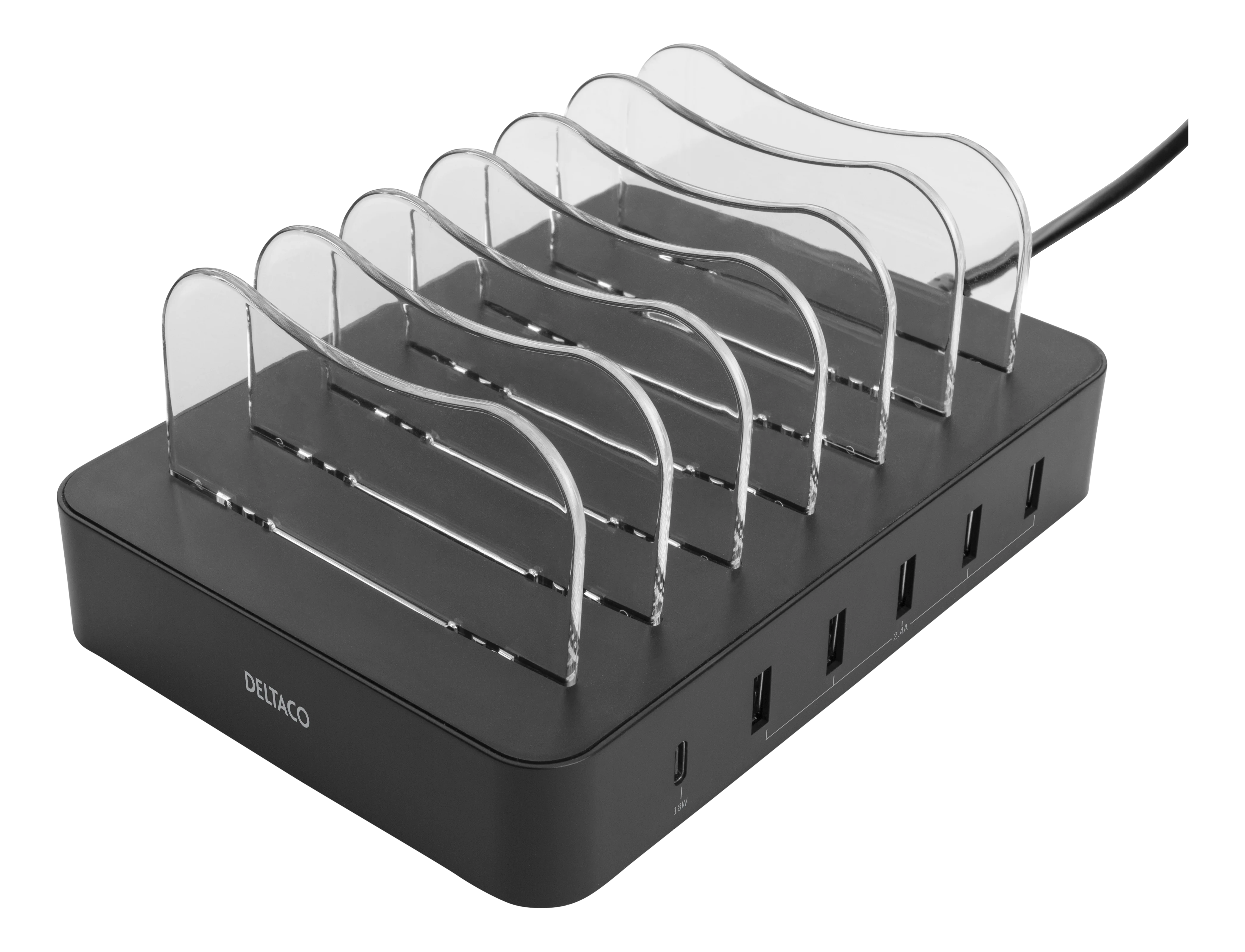 Oplaadstation voor 6 apparaten, 5x USB-A, 1x USB-C 50W zwart