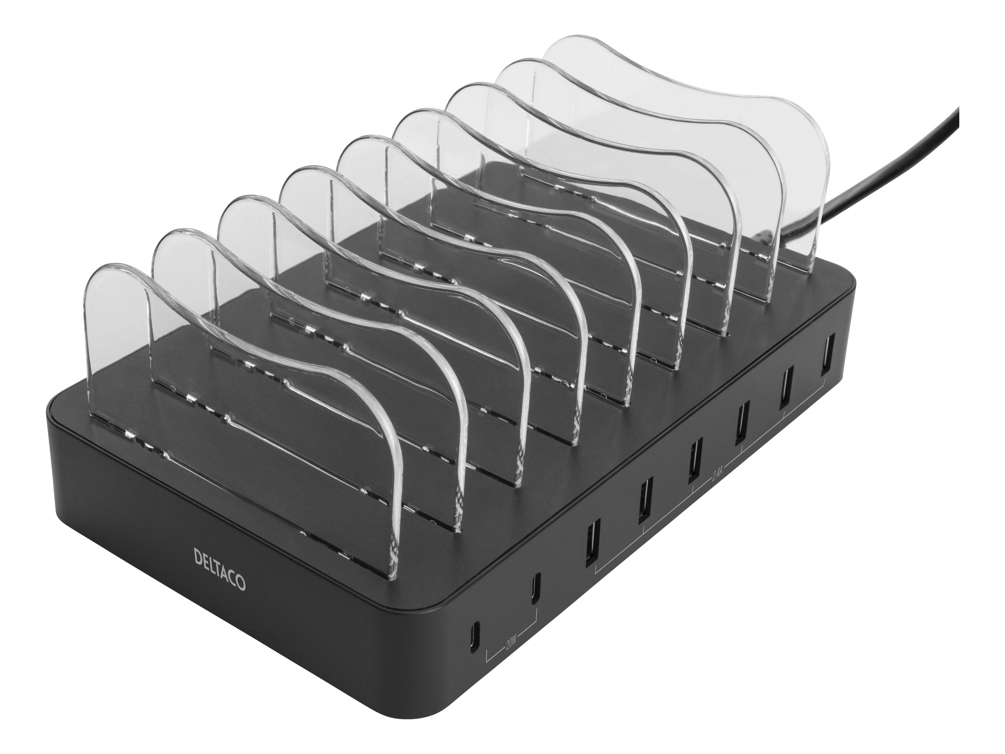 Oplaadstation voor 8 apparaten, 6x USB-A, 2x USB-C 75W zwart