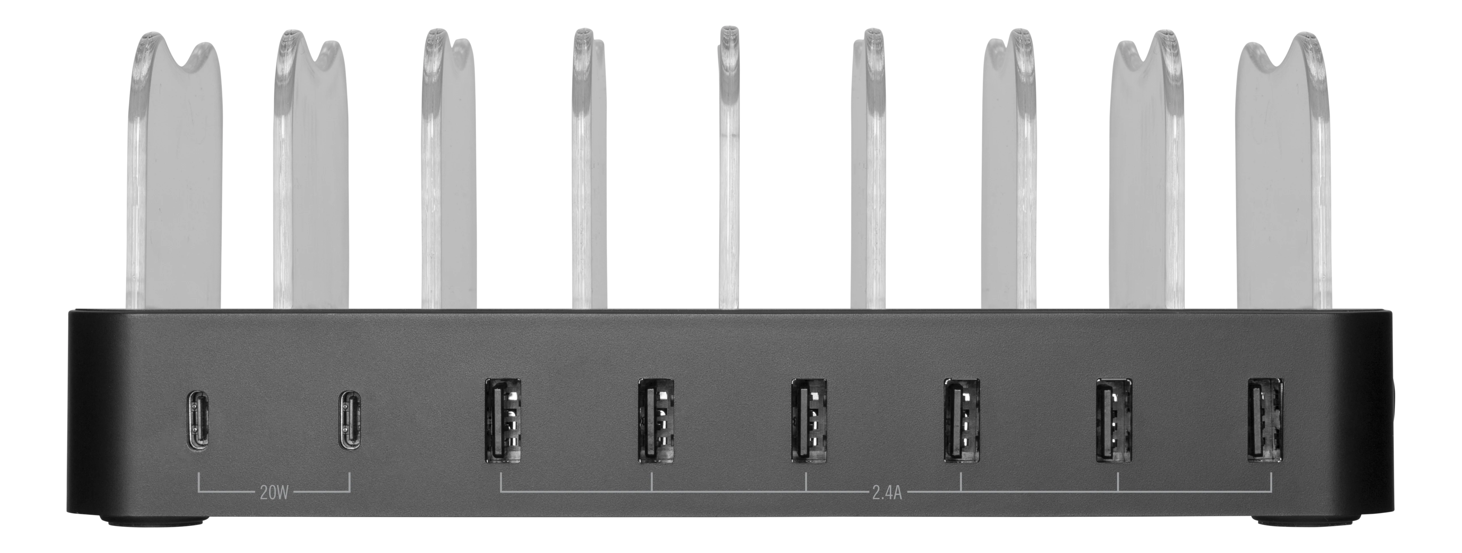 Oplaadstation voor 8 apparaten, 6x USB-A, 2x USB-C 75W zwart