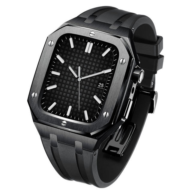 Apple Watch 45mm Series 7 Full Metal Siliconen Armband zwart