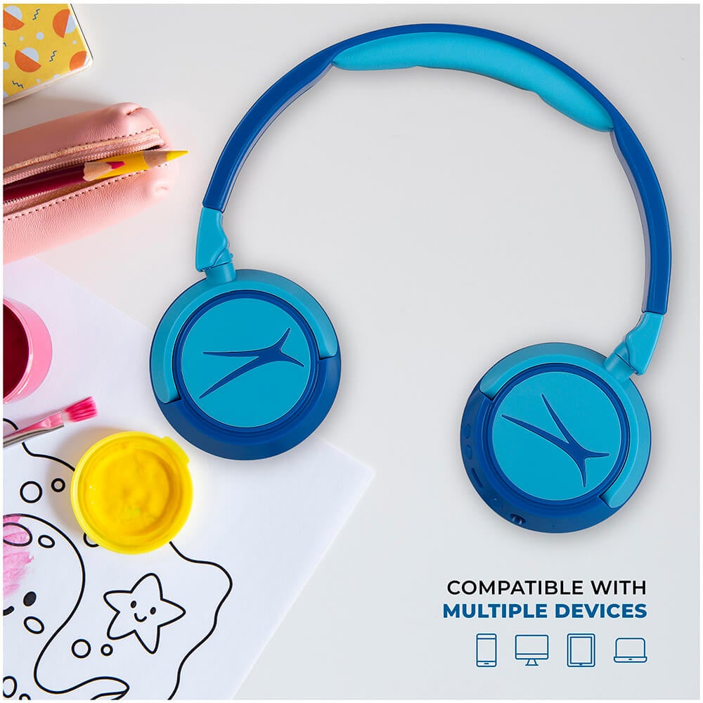 Draadloze On-Ear Kinderhoofdtelefoon 2-in-1 blauw