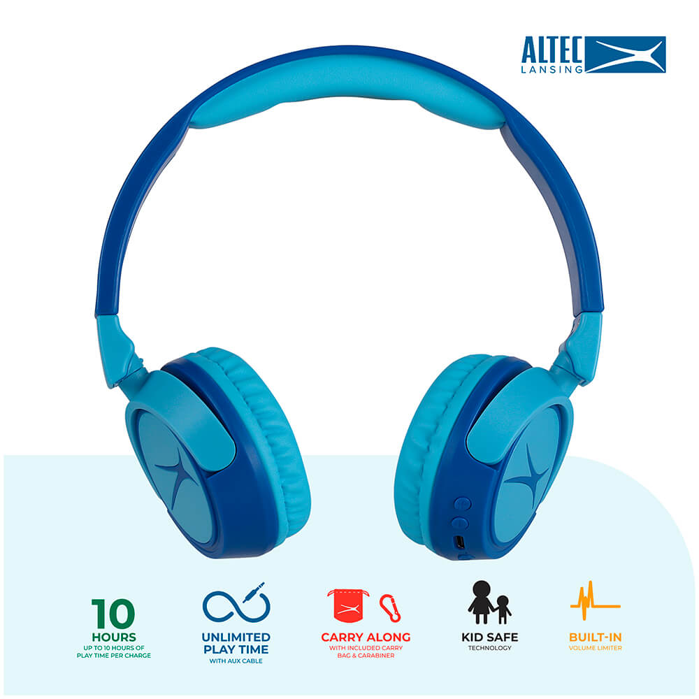 Draadloze On-Ear Kinderhoofdtelefoon 2-in-1 blauw