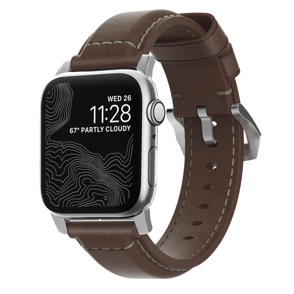 Traditional Band Apple Watch SE 44mm Rustic Brown (Silver Hardware)