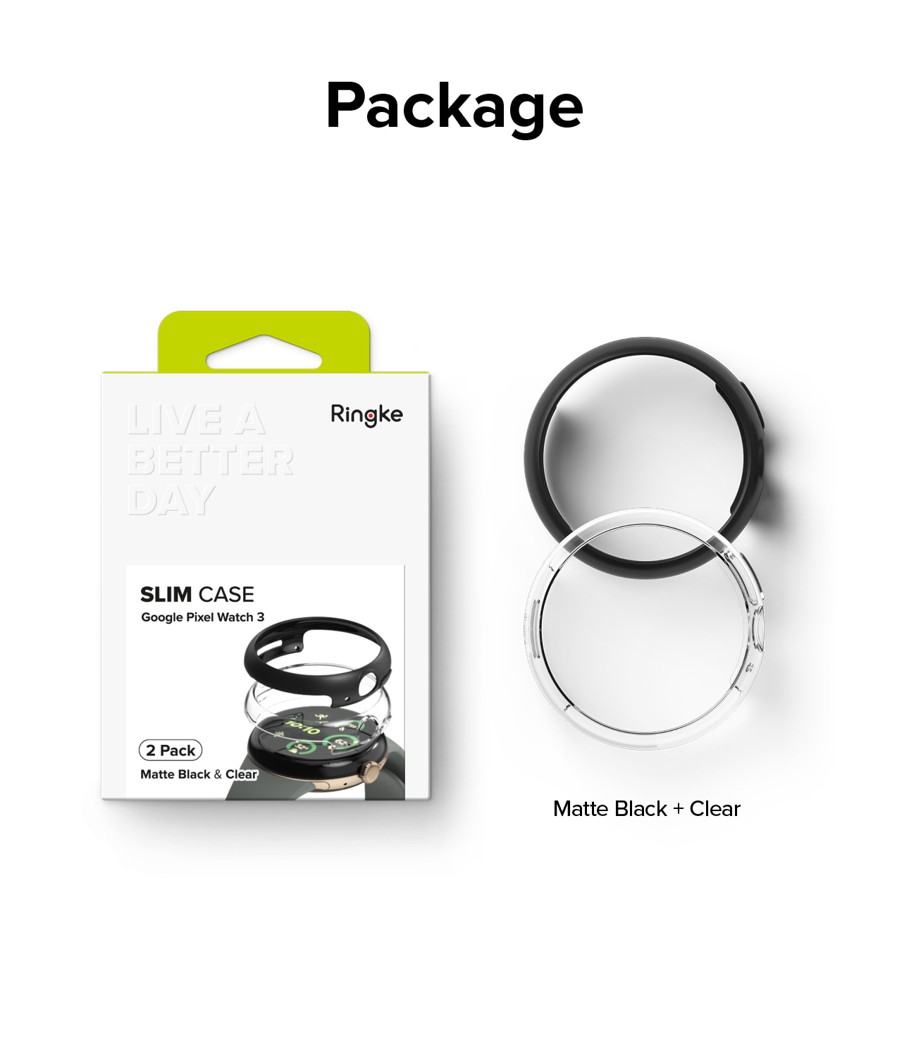 Slim Case (2-pack) Google Pixel Watch 3 41mm  Matte Black & Clear