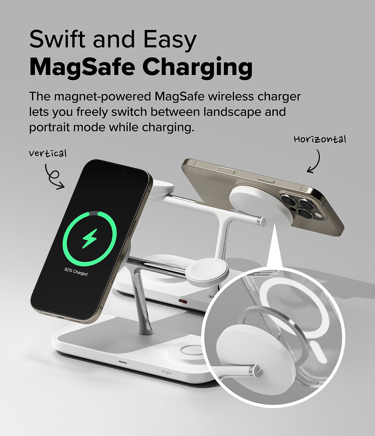 3-in-1 Wireless Charger Stand Qi2 MagSafe wit