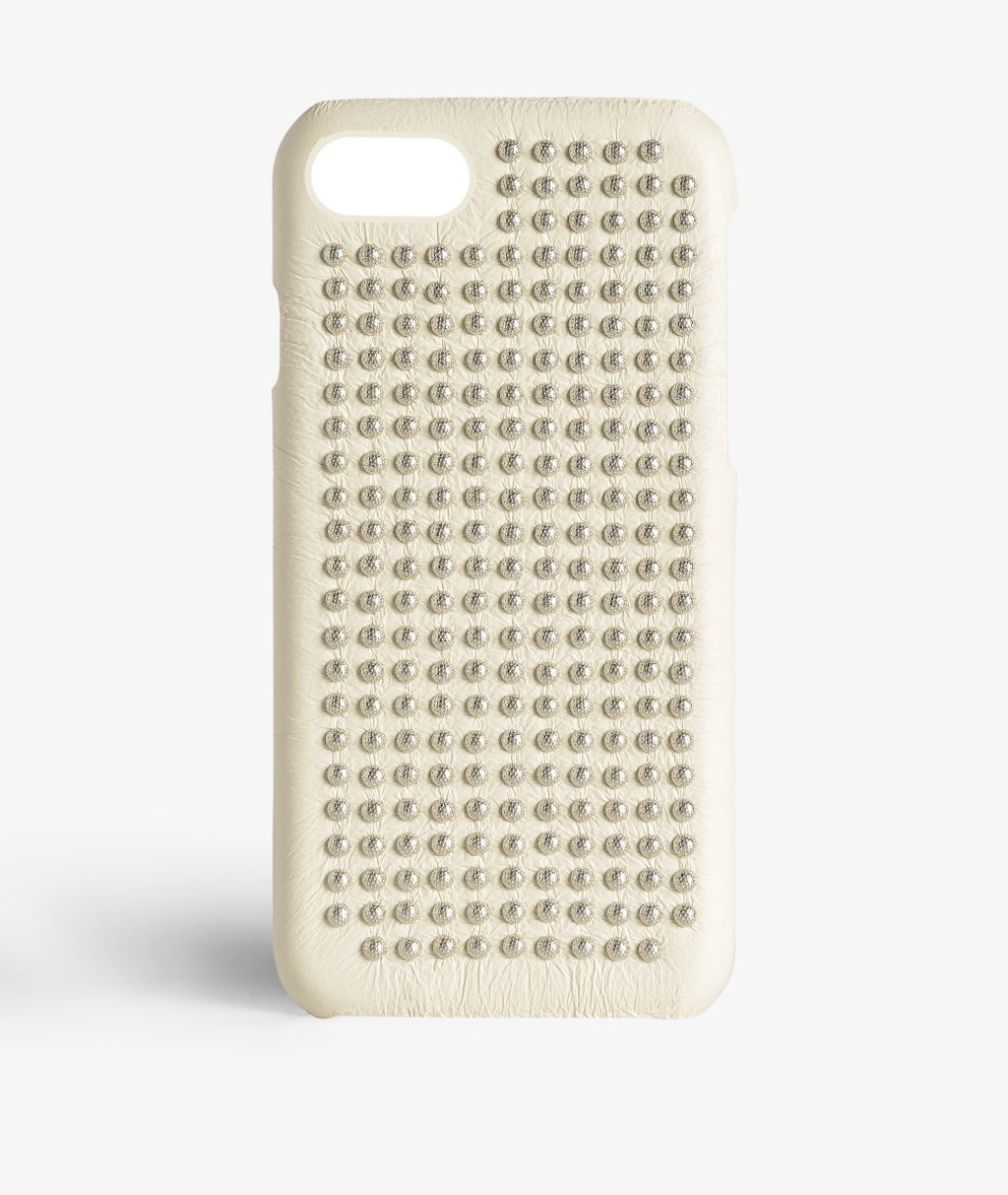 Hoesje iPhone 7 Borchie Nappa Ivory Silver Studs