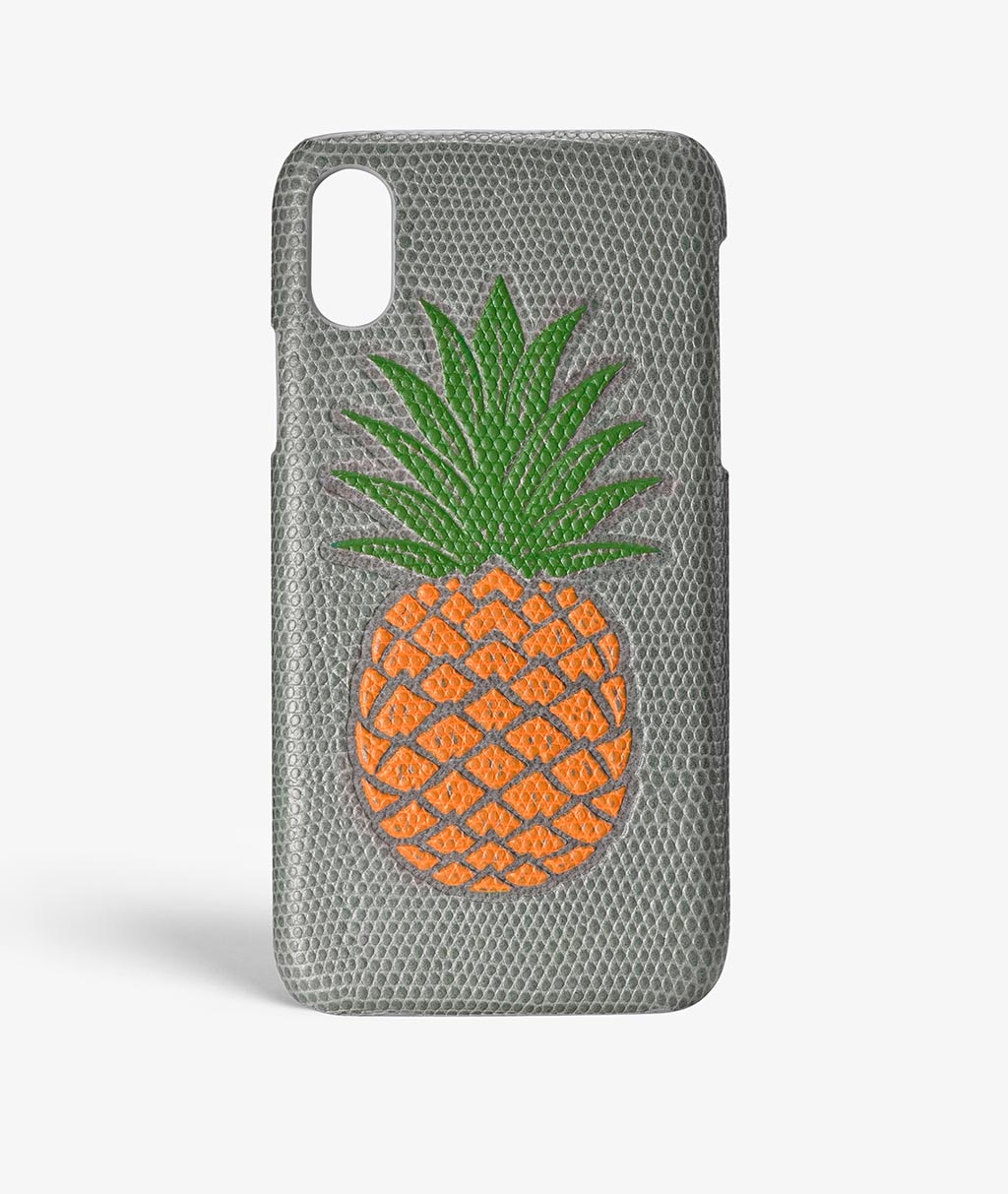 Hoesje iPhone X/XS Pineapple Orange Lizard Grey