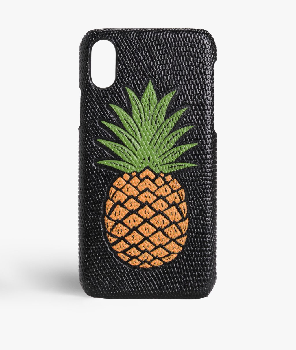 Hoesje iPhone X/XS Pineapple Orange Lizard Black